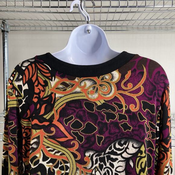 Chico’s‎ Travelers Black Modern Print Top Size 2 Large Slinky Knit Statement - Picture 9 of 10